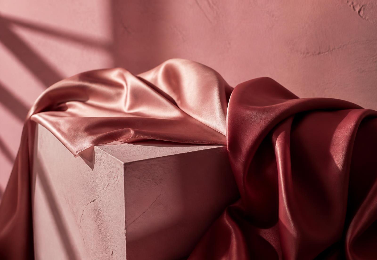 Blush and rose silk draped in soft daylight